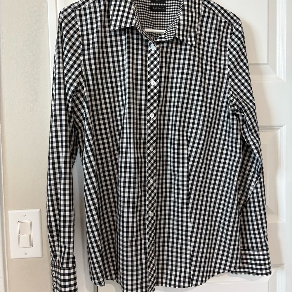 Talbots Black and White Gingham Dress Shirt